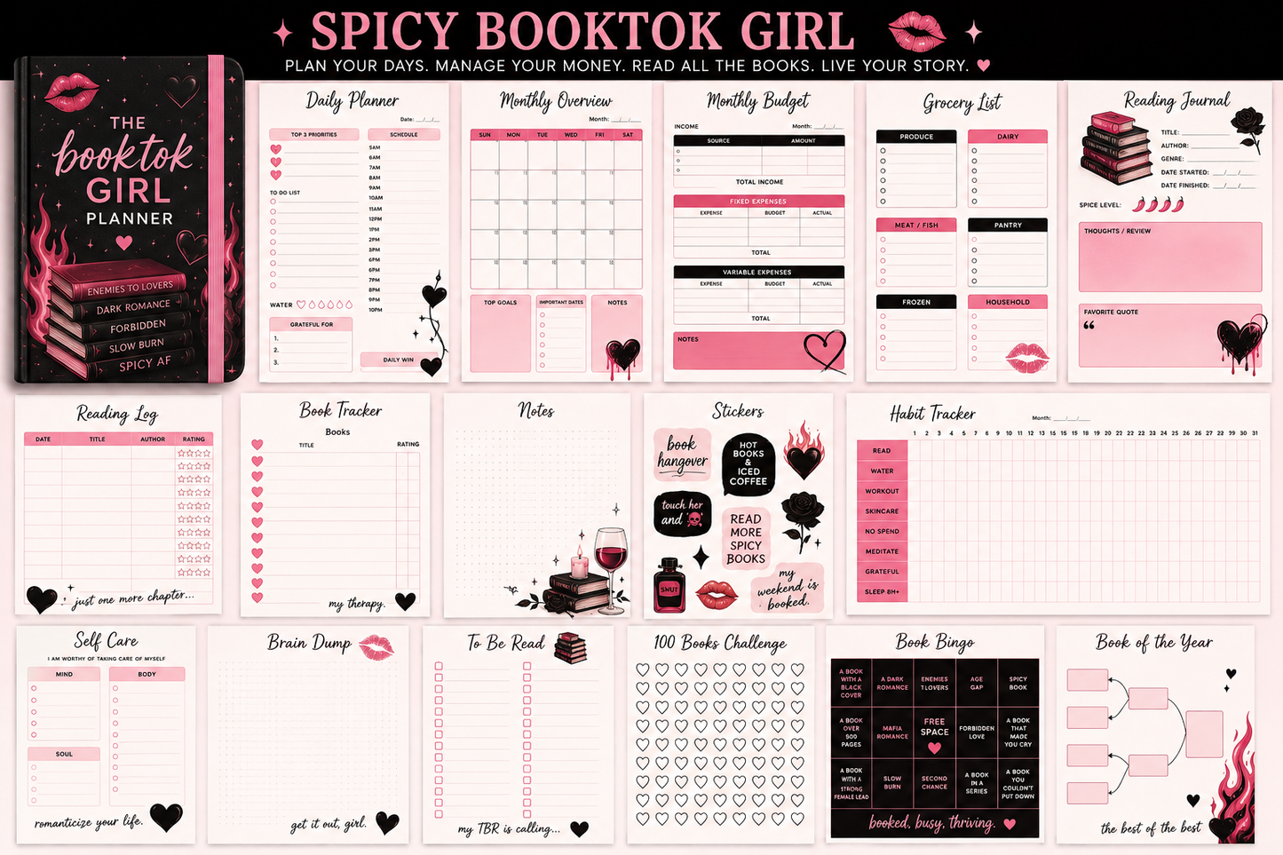 Spicy BookTok Planner | Dark Romance Reading Journal | Booktok Girl Planner | Cozy Goth Organizer | Reading Tracker